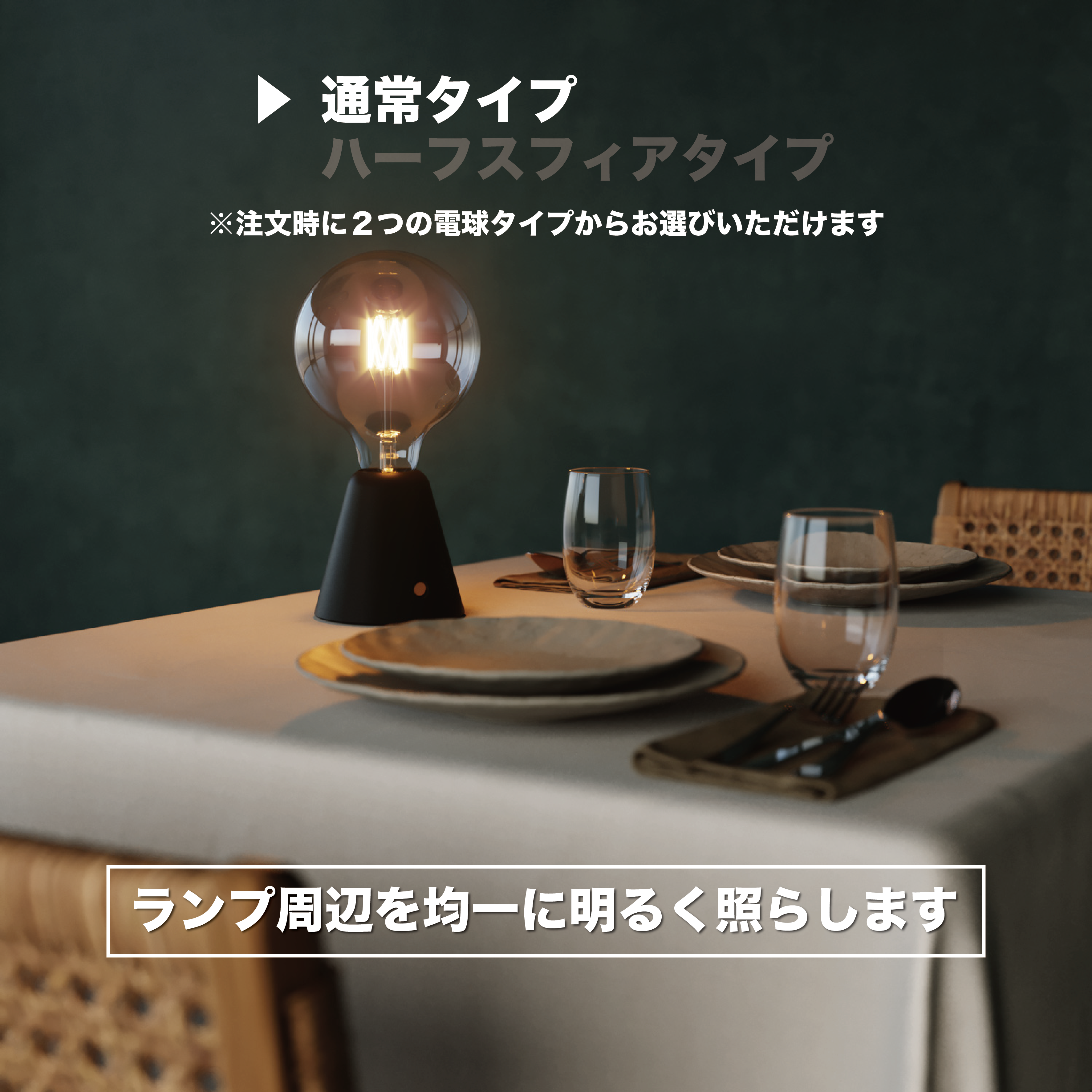 CABLESS01 LED Portable Lamp G125 Light Bulb Set Black